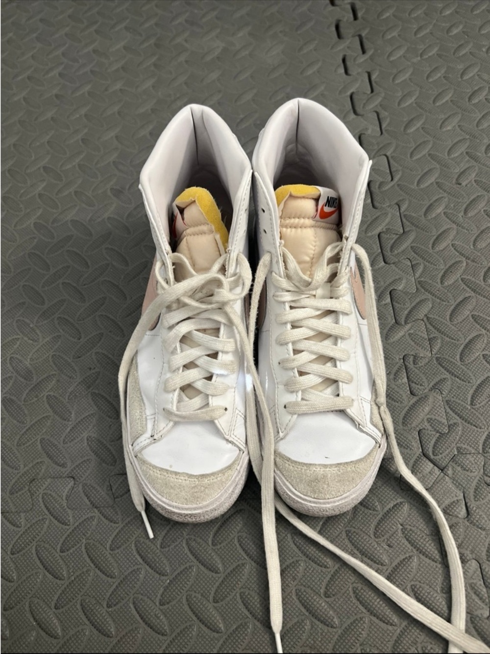 Nike High-Top Sneakers in White with Pink and Yellow Accents